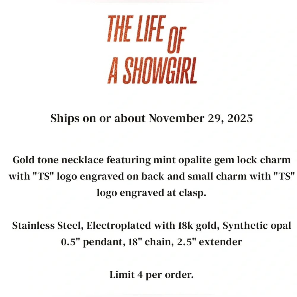 Taylor Swift The Life of A Showgirl Necklace TLOAS Necklace Opalite Necklace - Picture 3 of 3